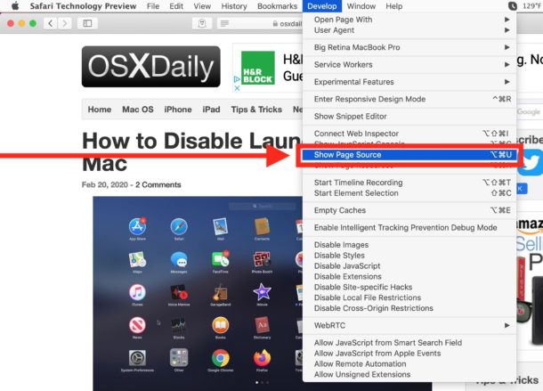 Cómo ver la fuente de la página en Safari en Mac