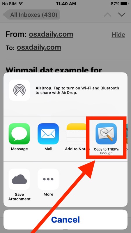 Abrir el archivo adjunto Winmail.dat en Mail para iOS