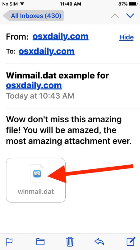 Recibir archivos adjuntos winmail.dat en iOS Mail y leerlos