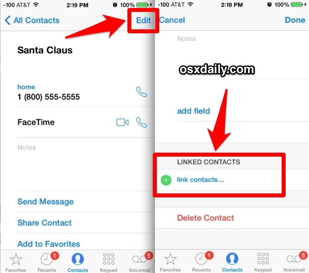 Fusionar contactos en el iPhone con la función Vincular contactos en iOS