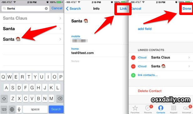 Fusionar contactos en el iPhone usando la función Contactos de enlace de iOS