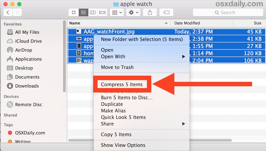 Cómo comprimir archivos en un archivo comprimido en Mac OS X
