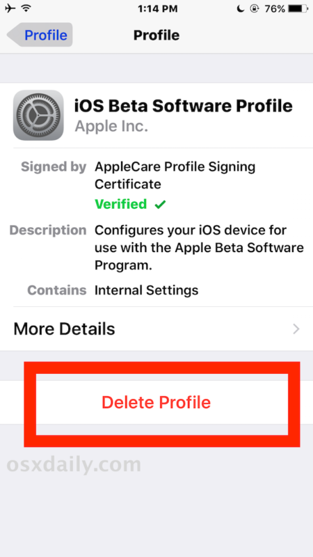 Eliminar el perfil beta de iOS