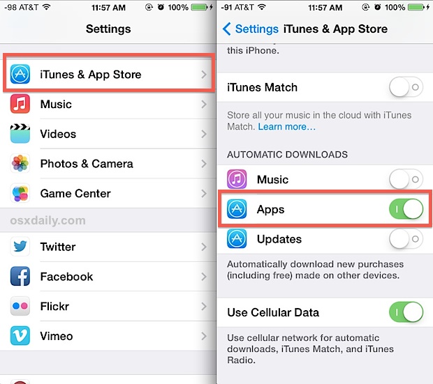 Habilitar descargas automáticas de aplicaciones en iOS