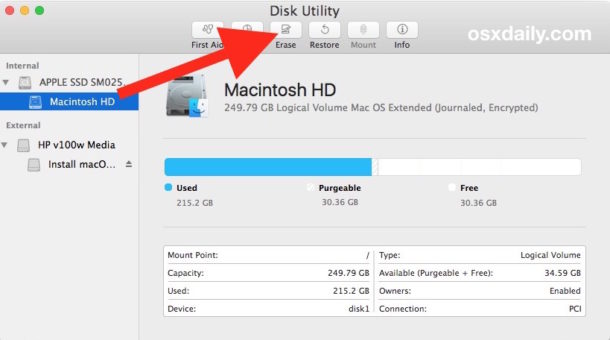 Borre el disco duro para realizar una instalación limpia de macOS High Sierra