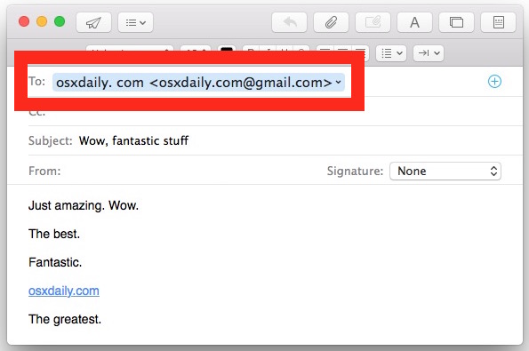 Dirección de correo electrónico completa que se muestra en la aplicación Mac Mail