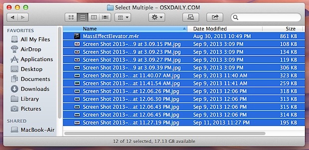 Seleccionar todos los archivos en una ventana de Mac OS X