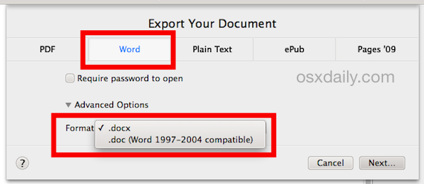 Exportar archivos de Pages como formatos de Word