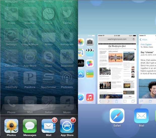 Multitarea iOS 6 vs iOS 7
