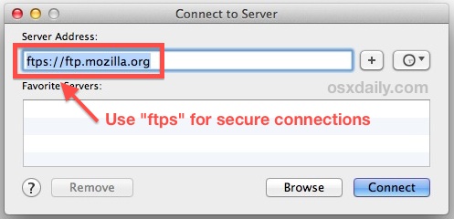 Utilice FTPS para una conexión FTP segura en Mac OS X