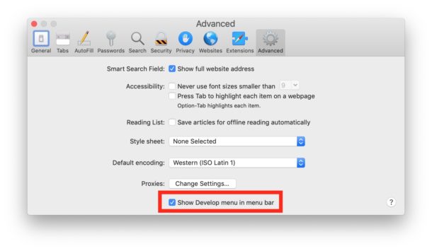 Habilitar el menú Desarrollar en Safari para Mac le permite ver la fuente de las páginas