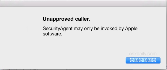 Mensaje de error de SecurityAgent de llamador no aprobado en Mac OS X