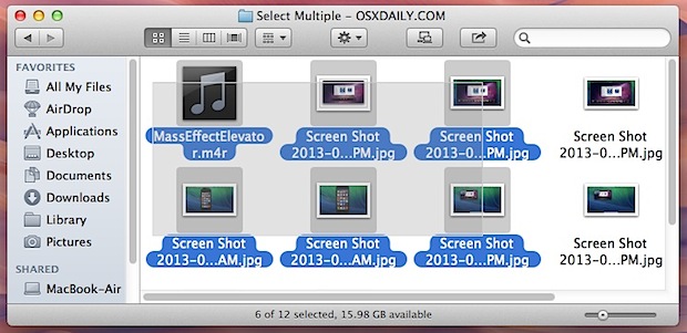 Seleccionar grupos de archivos con un clic y arrastrar en Mac OS X