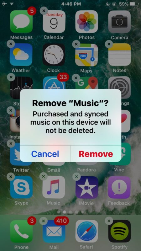 Eliminar la aplicación de música en iOS