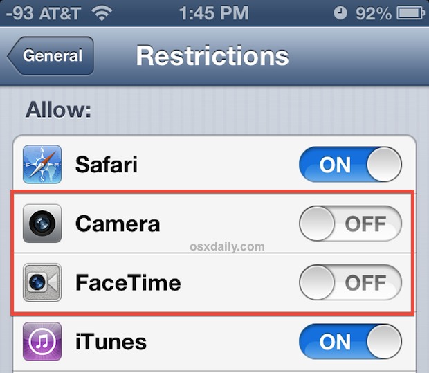 Desactiva el acceso a la cámara del iPhone