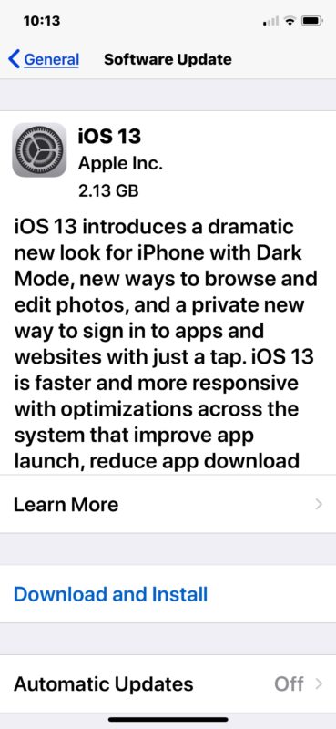 Descarga e instalación de iOS 13