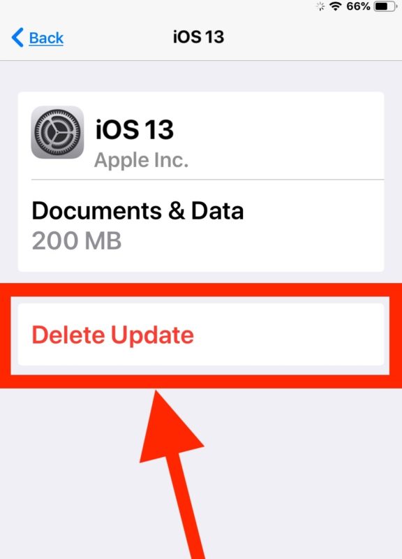 Eliminar la actualización de iOS 13 