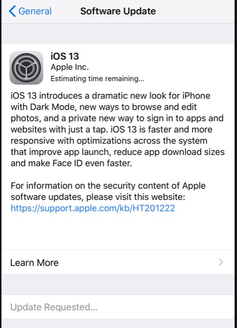 iOS 13 atascado en el tiempo restante estimado