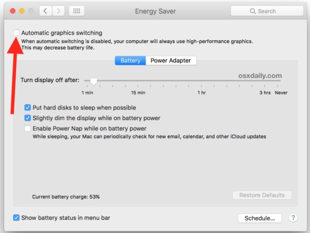 Deshabilitar el cambio automático de gráficos en MacBook Pro