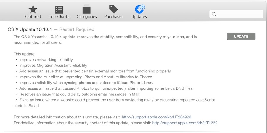 Actualización de OS X 10.10.4 para Mac Yosemite