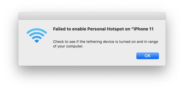 Error al habilitar el punto de acceso personal en iPhone desde Mac error con Instant Hotspot
