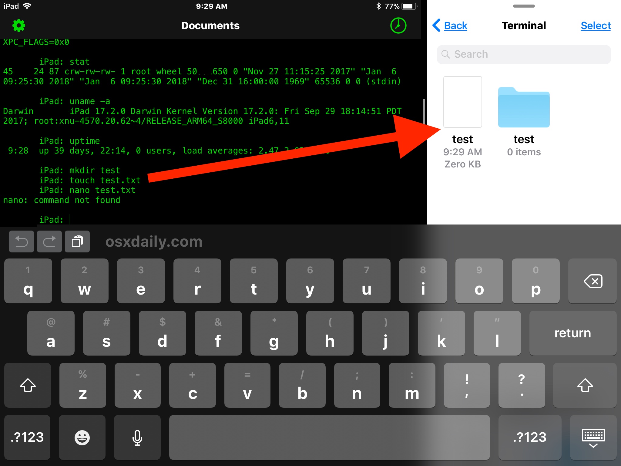 Terminal para iOS en iPad junto con la aplicación Archivos