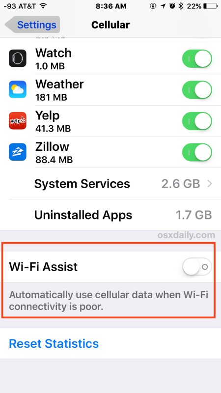 Desactive la asistencia de Wi-Fi para reducir el uso de datos móviles en el iPhone