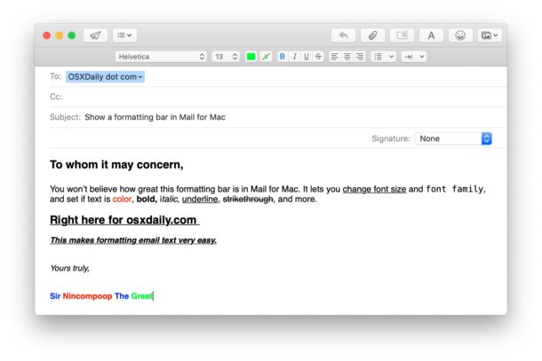 Usar las opciones de formato de correo electrónico en Mail para Mac