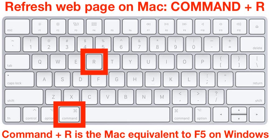 Cómo actualizar la página web en Mac con Command R equivalente a F5