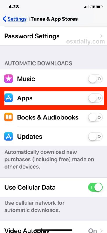 Deshabilitar las descargas automáticas de aplicaciones en iOS