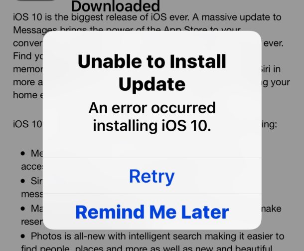 Error al instalar iOS 10