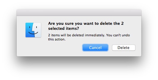 Confirme para eliminar un archivo inmediatamente en Mac OS X