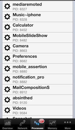 Lista de procesos en segundo plano en el iPhone