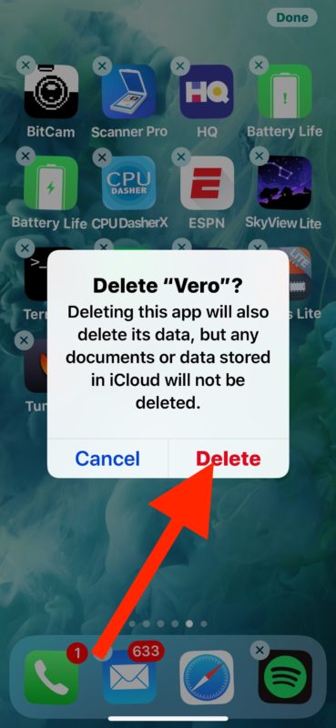 Confirmar para eliminar la aplicación de iPhone