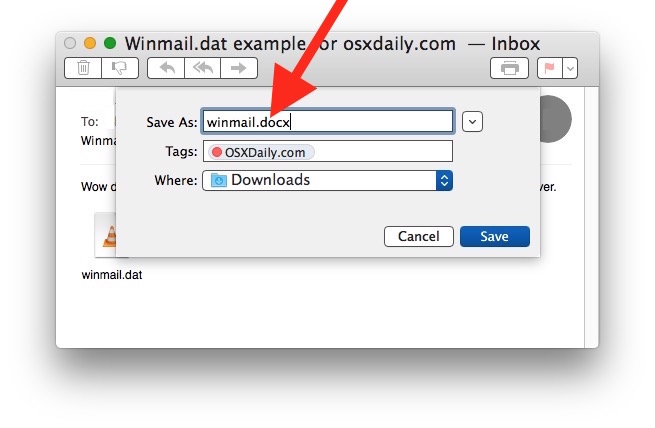 Vuelva a etiquetar el archivo adjunto Winmail.dat 