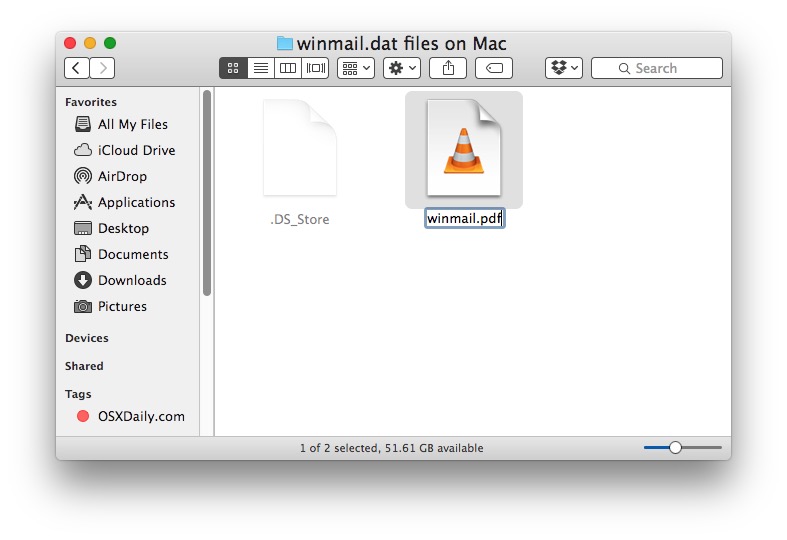 Cambiar el nombre del archivo adjunto Winmail.dat para abrirlo en Mac OS X