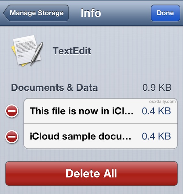 Eliminar documentos de iCloud de iOS