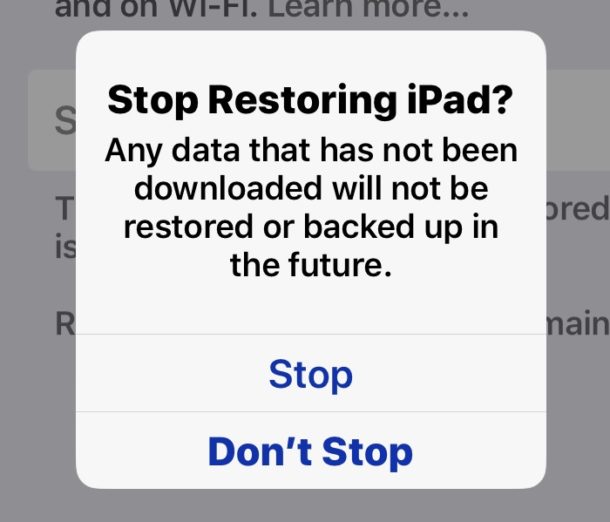 Cómo detener iCloud Restore desde la copia de seguridad a iPhone o iPad