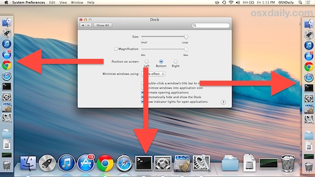 Cambiar la posición de la base en Mac OS X 