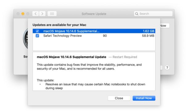 Descarga de la actualización complementaria de MacOS Mojave el 26 de agosto
