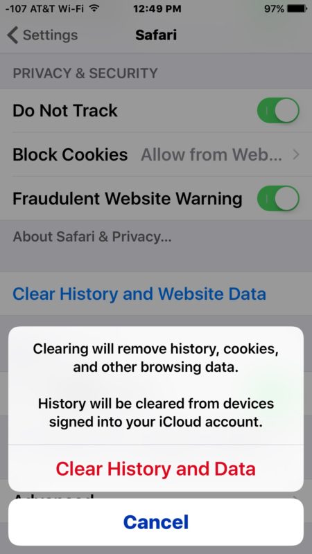 Borrar historial y datos web Safari iOS