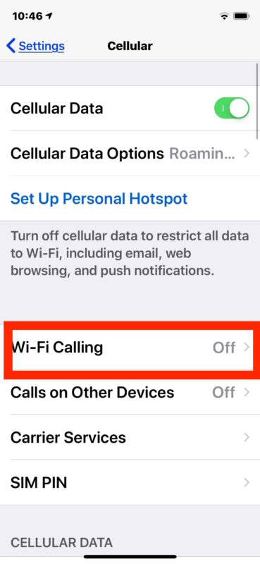 Deshabilitar las llamadas wi-fi en iPhone