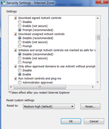Activar configuración de ActiveX