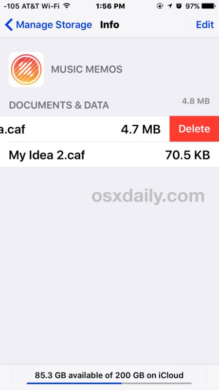 Eliminar documentos y datos en iCloud iOS