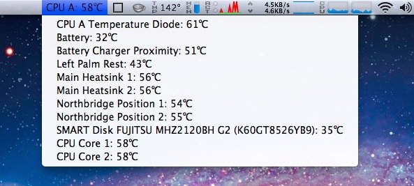 Menú desplegable Mac Temperature Monitor