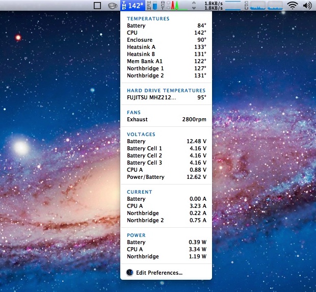 Monitor de temperatura de CPU y hardware en la barra de menú de Mac OS X