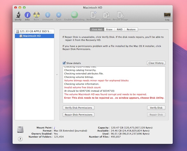 Verifique el estado del disco duro de una Mac con OS X Disk Utility
