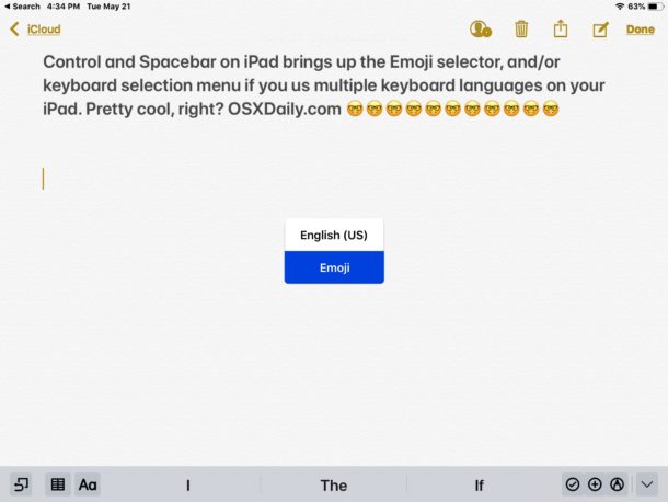 Atajo de teclado rápido de Emoji en iPad