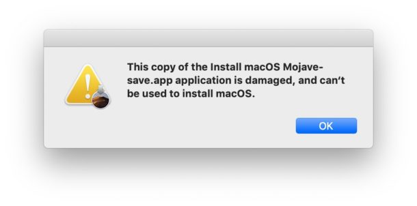 La copia de la aplicación Instalar MacOS Mojave está dañada y no se puede utilizar para instalar macOS