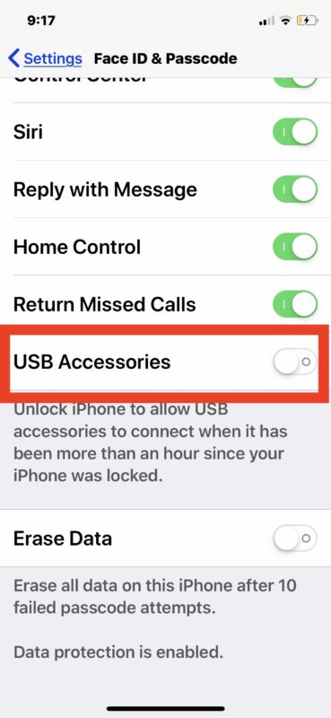 Cómo habilitar el modo de restricción USB en iPhone o iPad